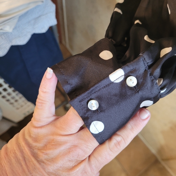 Chaps Black with White Polka Dots Button Up Longsleeve Blouse - Picture 2 of 8